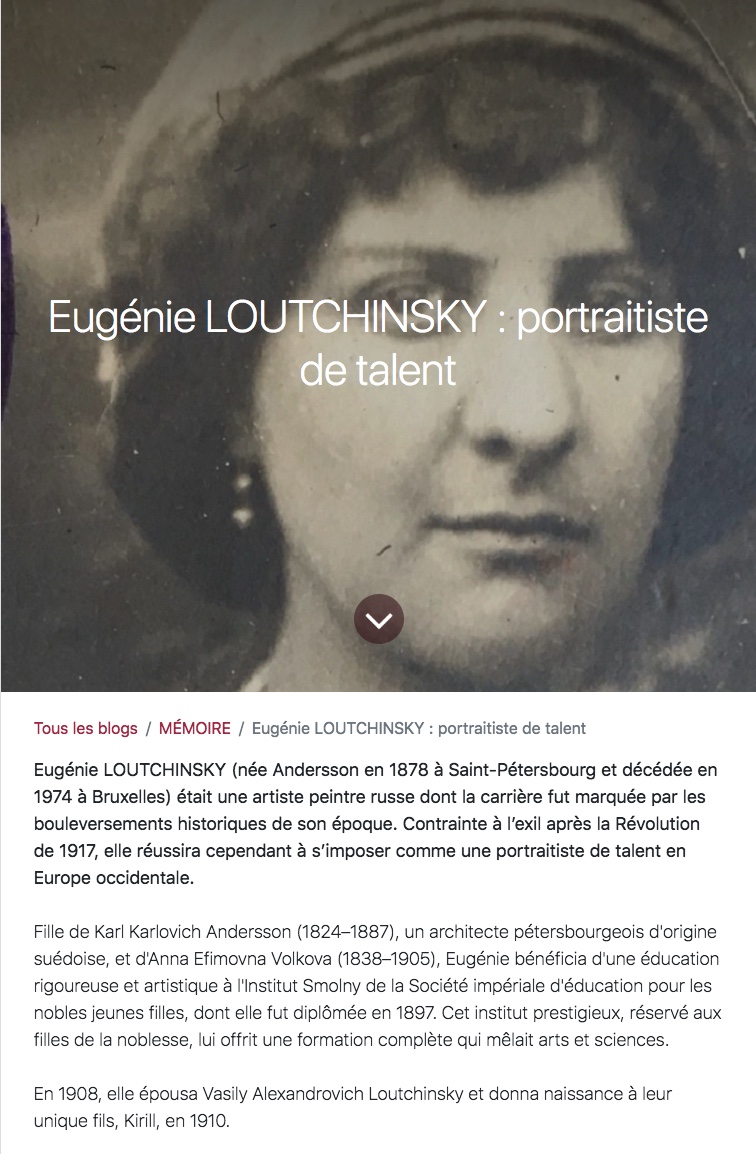 Page blog Internet. Eugénie Loutchinsky, portraitiste de talent, par Nicolas Znamensky (1923). 2024-10-04